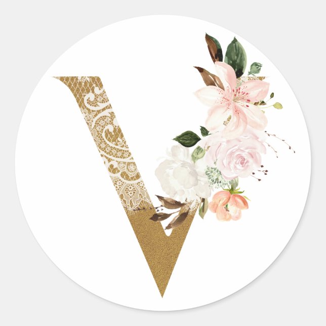 Sticker Rond Mariage d'été du printemps MONOGRAM V (Devant)