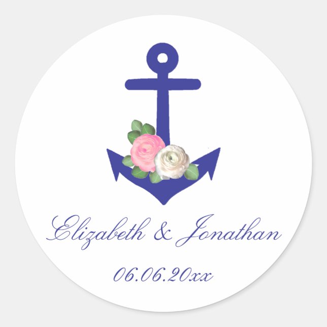 Sticker Rond Mariage d'été floral marine (Devant)