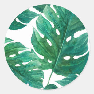 Sticker Rond Mariage d'été hawaïen à feuille de palmier verte t