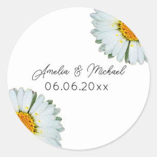 Sticker Rond Mariage d'été Rustique Daisy Enregistrez la Date