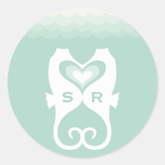 Sticker Rond Mariage d'été sur la plage avec des hippocampes qu
