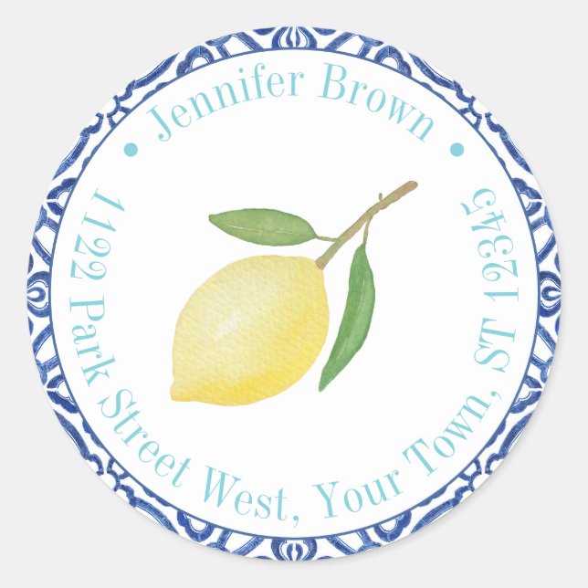 Sticker Rond Mariage d'été sur le thème italien Citrons Adresse (Devant)