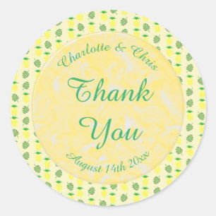Sticker Rond Mariage d'été tropical Ananas et Palm Feuille