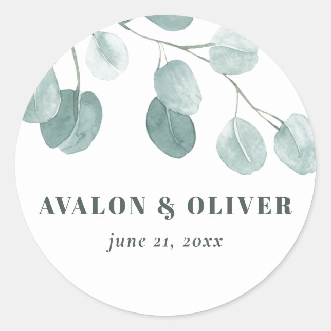 Sticker Rond Mariage d'eucalyptus en argent (Devant)