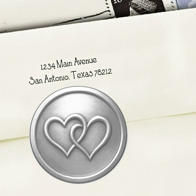 Sticker Rond Mariage Deux Cœurs Entrelacés Argent (Créateur téléchargé)