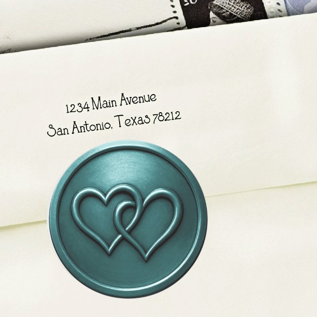 Sticker Rond Mariage Deux Cœurs Entrelacés Bleu Turquoise (Créateur téléchargé)
