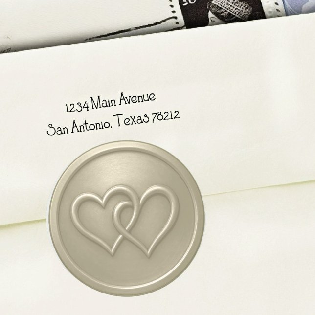 Sticker Rond Mariage Deux Cœurs Entrelacés Gris Chaud (Créateur téléchargé)
