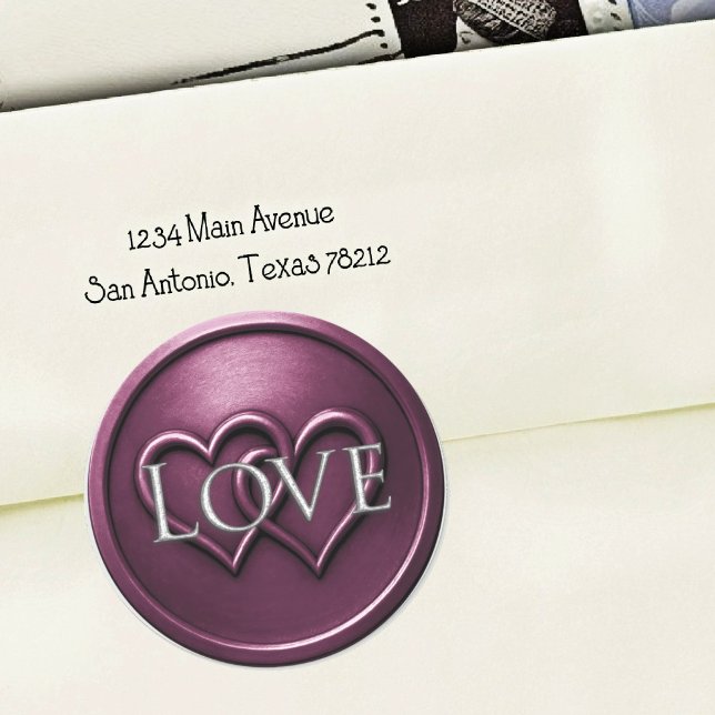 Sticker Rond Mariage Deux Cœurs Entrelacés Prune (Créateur téléchargé)