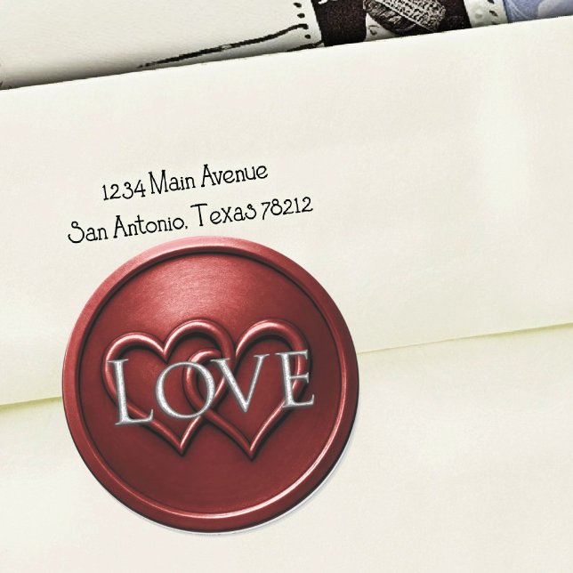 Sticker Rond Mariage Deux Cœurs Entrelacés Rouge Profond (Créateur téléchargé)