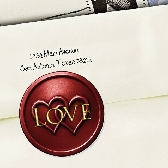 Sticker Rond Mariage Deux Cœurs Entrelacés Rouge Profond (Créateur téléchargé)