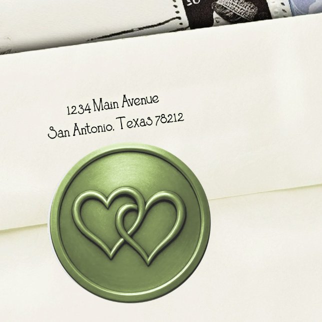 Sticker Rond Mariage Deux Cœurs Entrelacés Vert (Créateur téléchargé)