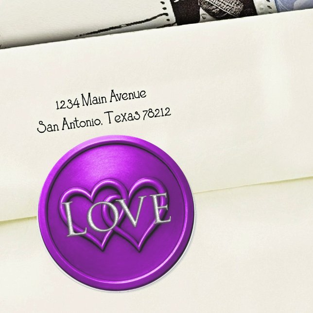 Sticker Rond Mariage Deux Cœurs Entrelacés Violet (Créateur téléchargé)