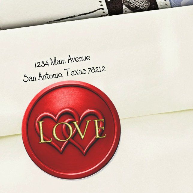 Sticker Rond Mariage Deux Cœurs Rouges Entrelacés (Créateur téléchargé)