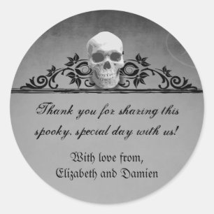 Sticker Rond Mariage d'Halloween de cadre crâne