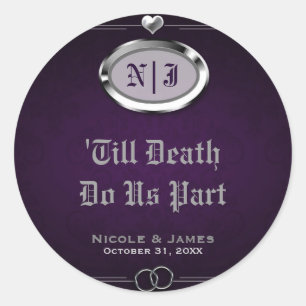Sticker Rond Mariage d'Halloween gothique vintage argent et vio