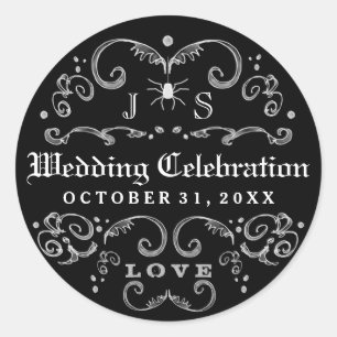 Sticker Rond Mariage d'Halloween noir et blanc Célébration goth