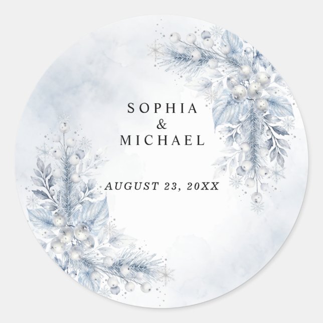 Sticker Rond Mariage d'hiver aux baies blanches gelées  (Devant)