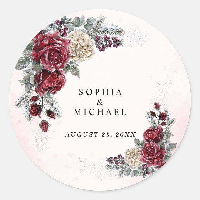 Sticker Rond Mariage d'hiver aux Roses Gelées  (Devant)
