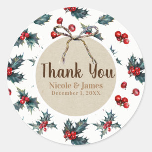 Sticker Rond Mariage d'hiver Baie de houx Fêtes de Noël