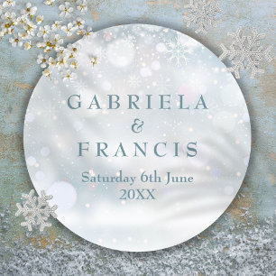 Sticker Rond Mariage d'hiver Elégant Premier Snowflakes