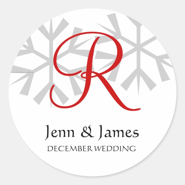 Sticker Rond Mariage d'hiver Faire-part rouge Monogramme Sceau (Devant)
