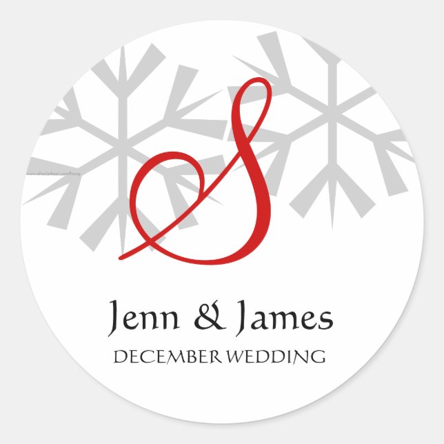 Sticker Rond Mariage d'hiver Faire-part rouge Monogramme Sceau (Devant)