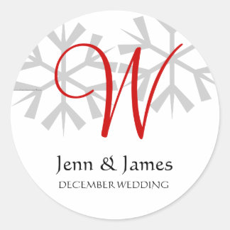 Sticker Rond Mariage d'hiver Faire-part rouge Monogramme Sceau