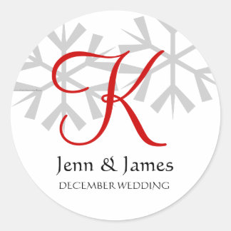 Sticker Rond Mariage d'hiver Faire-part rouge Monogramme Sceau