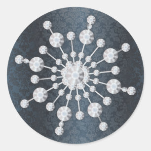 Sticker Rond Mariage d'hiver Flocon de neige bleu Damas Envelop