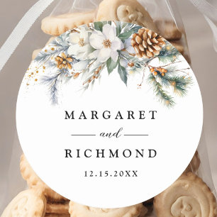 Sticker Rond Mariage d'hiver floral rustique