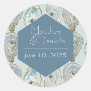 Sticker Rond Mariage d'huîtres aquarelle