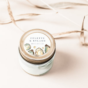 Sticker Rond Mariage d'huîtres d'aquarelle côtière