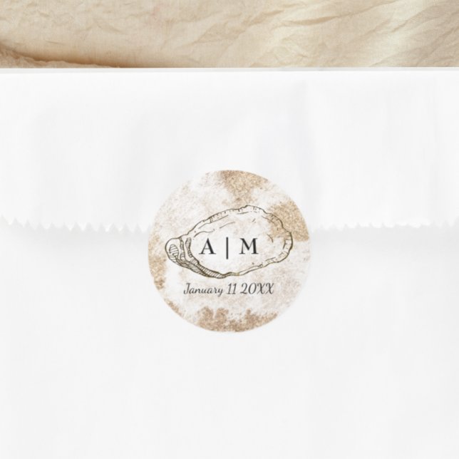 Sticker Rond Mariage d'huîtres minimaliste moderne (Créateur téléchargé)