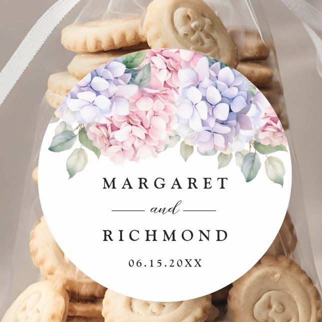 Sticker Rond Mariage d'Hydrangée rose pâle et pourpre (Créateur téléchargé)