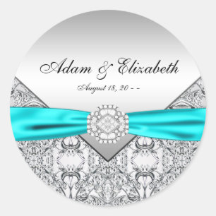 Sticker Rond Mariage Diamant bleu turquoise
