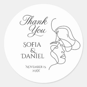 Sticker Rond Mariage d'illustration minimaliste en ligne d'art 