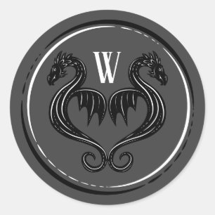 Sticker Rond Mariage d'Imaginaire de monographie de dragon gris