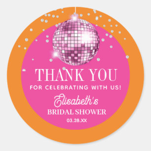 Sticker Rond Mariage Disco Orange Rose, L'Ère de la Mariée Célé