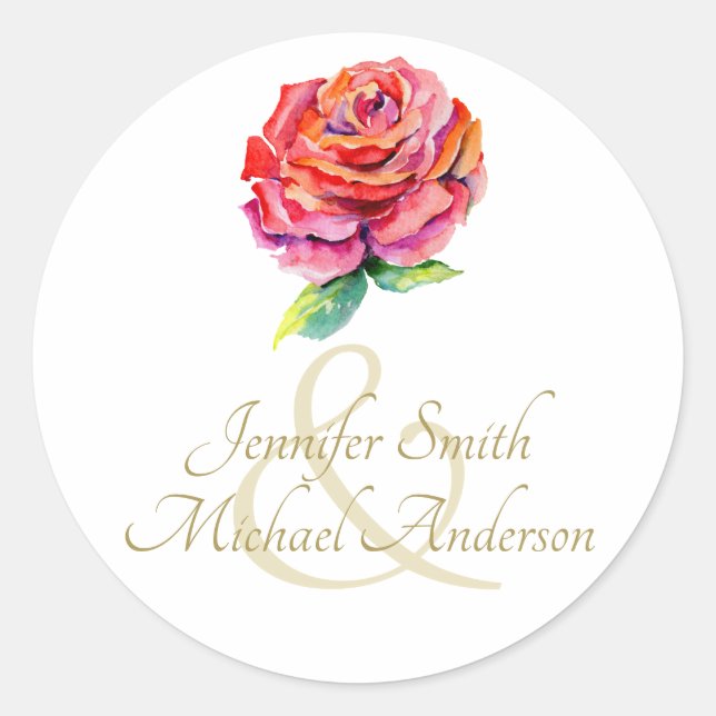 Sticker Rond Mariage d'or à l'aquarelle rouge souple (Devant)