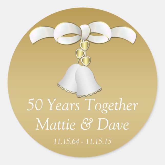 Sticker Rond Mariage d'or blanc cloches 50e anniversaire (Devant)