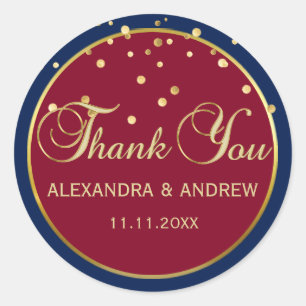Sticker Rond Mariage d'or BLEUE et BURGUNDY MARINE personnalisé