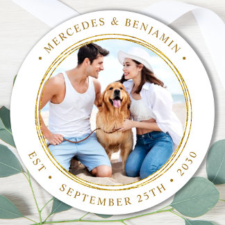 Sticker Rond Mariage d'or Elegant Photo personnalisée