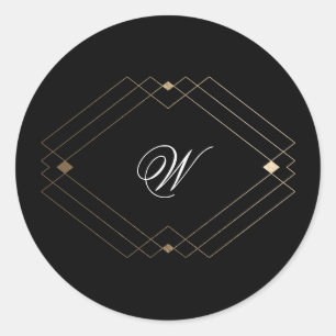 Sticker Rond Mariage d'or géométrique moderne noir simple