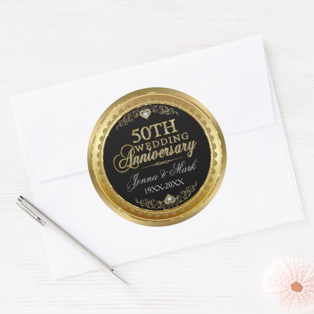 Sticker Rond Mariage d'or Glam Gold & Diamonds (Enveloppe)