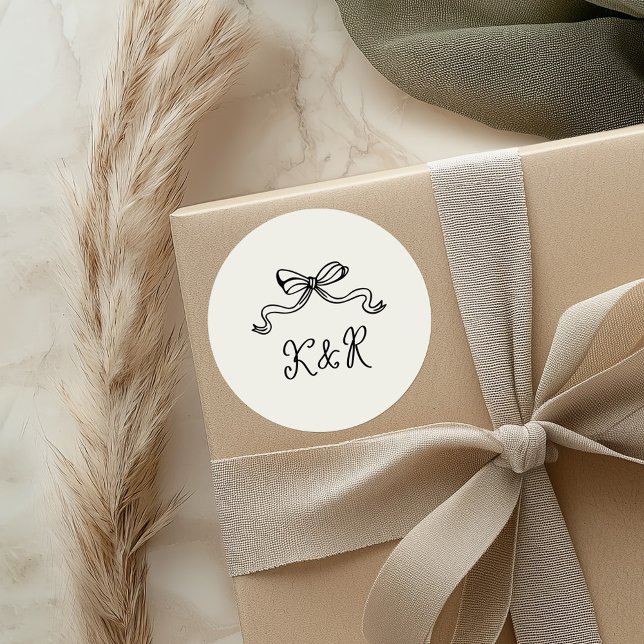 Sticker Rond Mariage double Monogramme à main blanche (Créateur téléchargé)