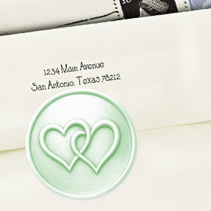 Sticker Rond Mariage Douce Verte Deux Cœurs Entrelacés