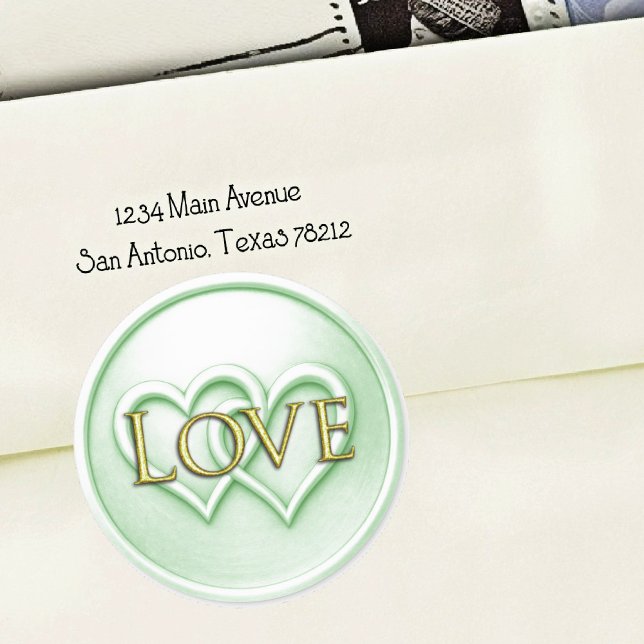 Sticker Rond Mariage Douce Verte Deux Cœurs Entrelacés (Créateur téléchargé)