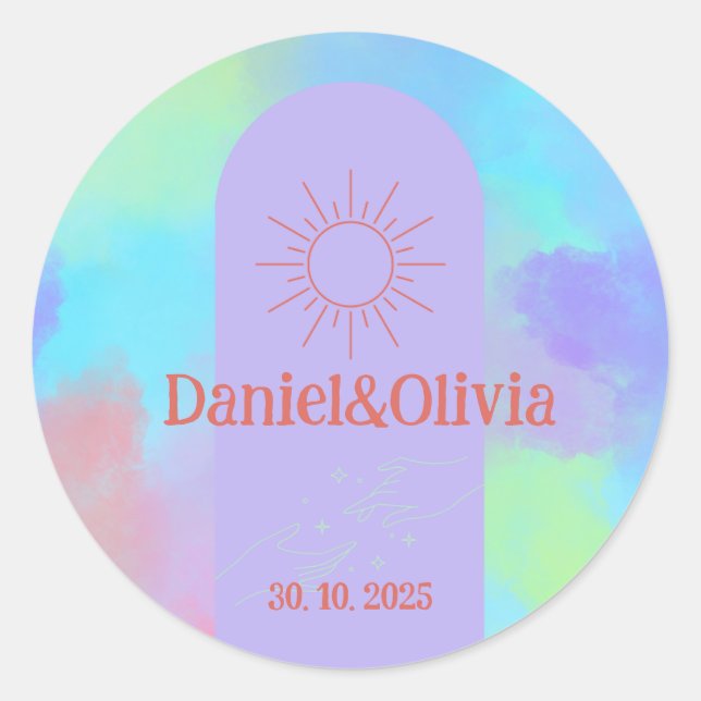 Sticker Rond Mariage doux violet profond (Devant)