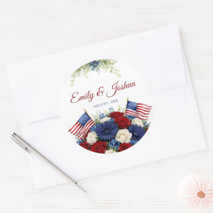 Sticker Rond Mariage Drapeau Américain et Fleurs