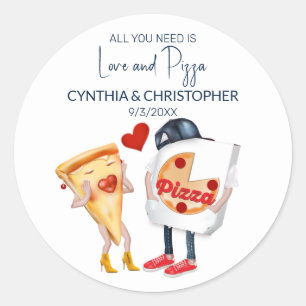 Sticker Rond Mariage drôle d'amour et de pizza